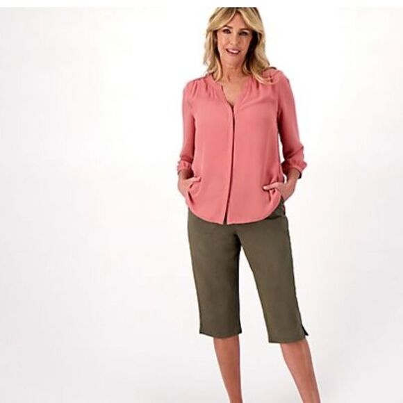 NWT Denim & Co Plus Size Black Twill Regular Fit Elastic Waist Capri Pants - 5X - Picture 3 of 7